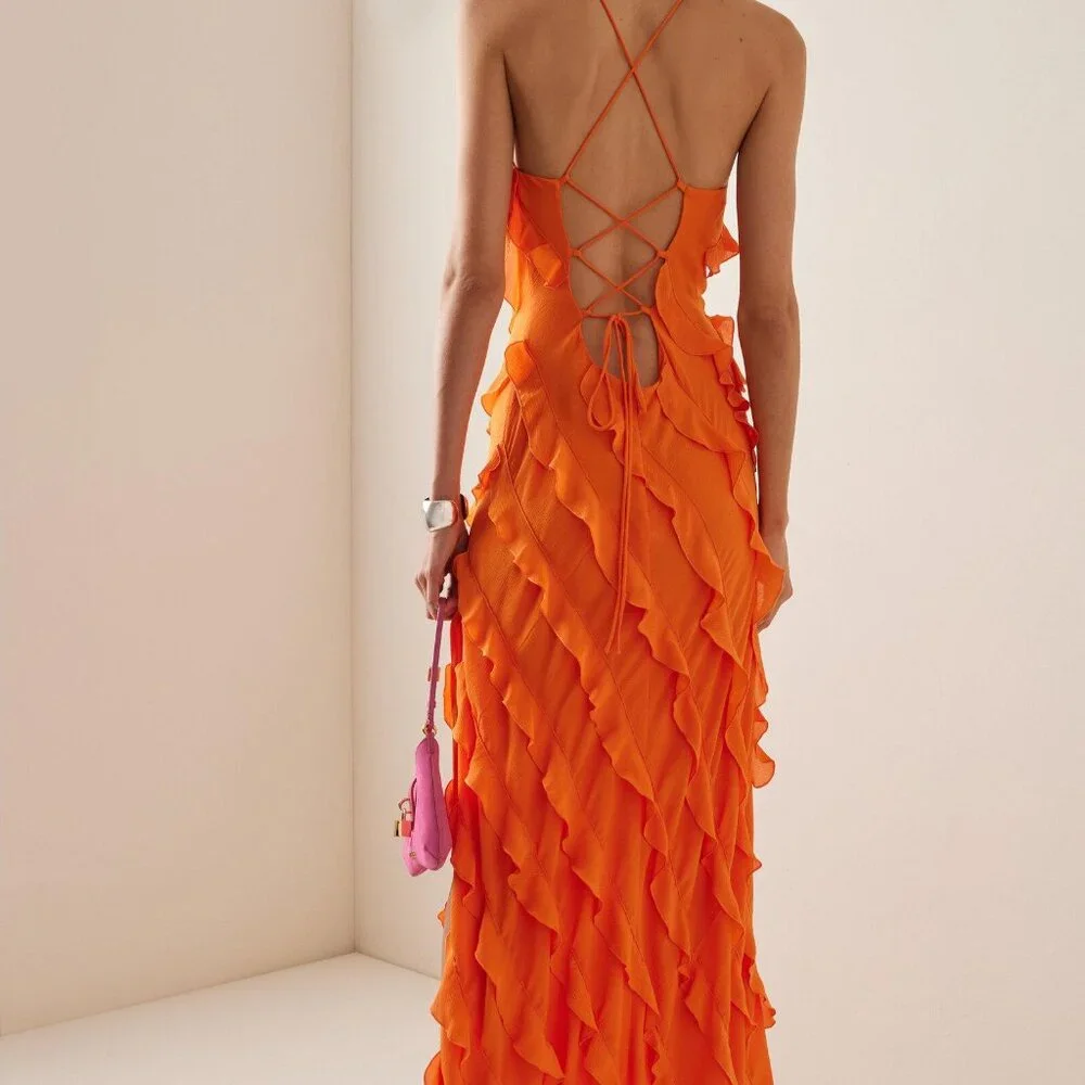 Staud Elvire Ruffle-trimmed Open Back Crepe Maxi Dress - Picture 4 of 6